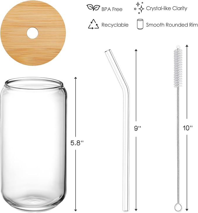 2 Pack Glass Cups with Bamboo Lids and Straws 16 oz, Gifts - Image 7