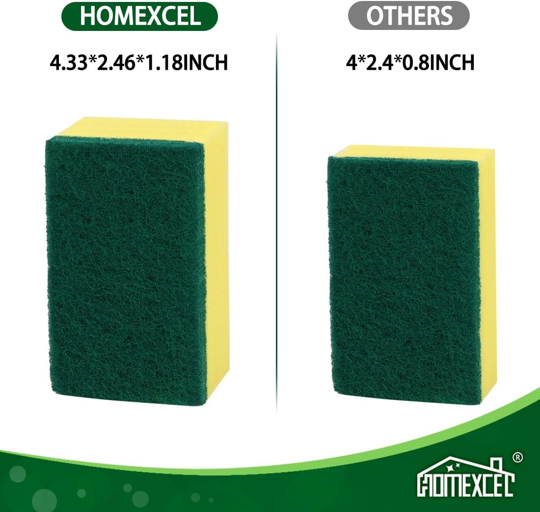 HOMEXCEL Heavy Duty Scrub Sponges Kitchen 60 Count, Extra-Large Sponges for Cleaning Kitchen and Household, Dish Scrubber for Washing Dishes, Pots and Pans