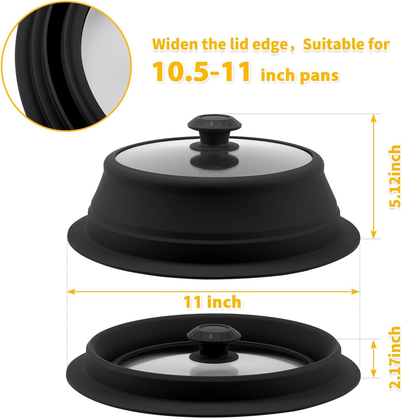 Collapsible Microwave Splatter Lid with Vented Tempered Glass Cover Wok Lid for Microwave Safe, Stockpot Steamer Pot Pan 10.5-11 inch Universal Multifunction Silicone Cover