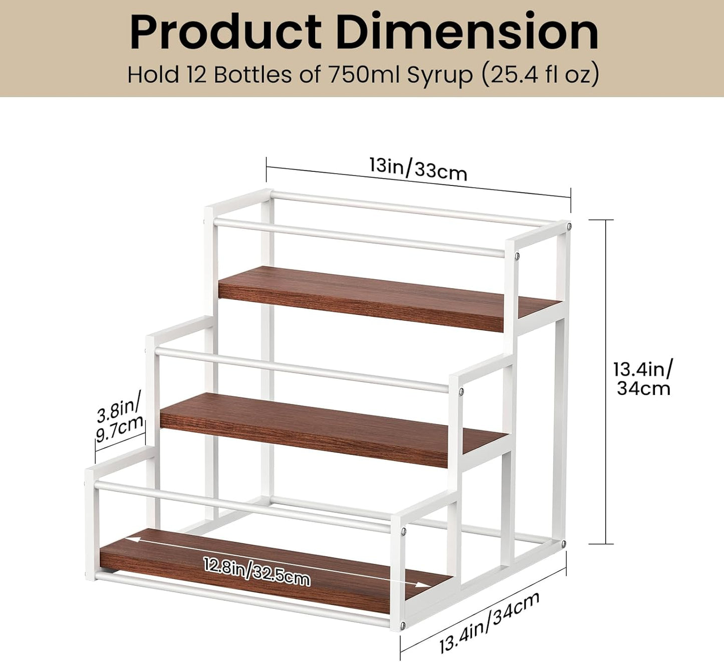 THYGIFTREE Coffee Syrup Rack Organizer 3-Tier 12 Syrup Bottles Holder Stand for Coffee Bar Station Storage Shelves for Syrup, Wine, Dressing for Kitchen, White