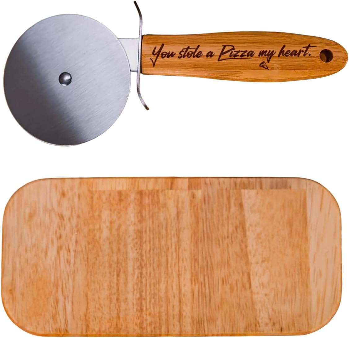Pizza Cutter Wheel with Sharp Blade - Gifts for Men, Women, Gift for Husband, Birthday & Christmas Gift - Wooden Pizza Wheel Cutter (You Stole A Pizza My Heart)
