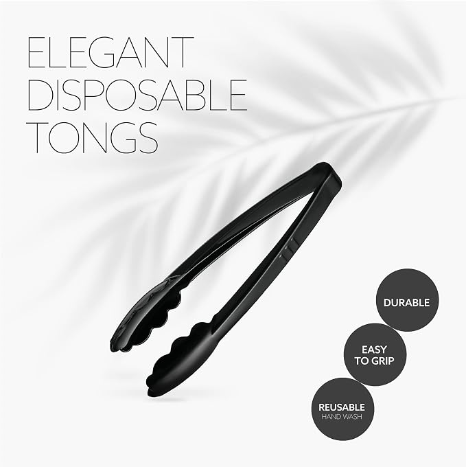 Plasticpro 7.5'' Serving Tongs Heavy Duty Reusable Kitchen and BBQ Black - Image 5