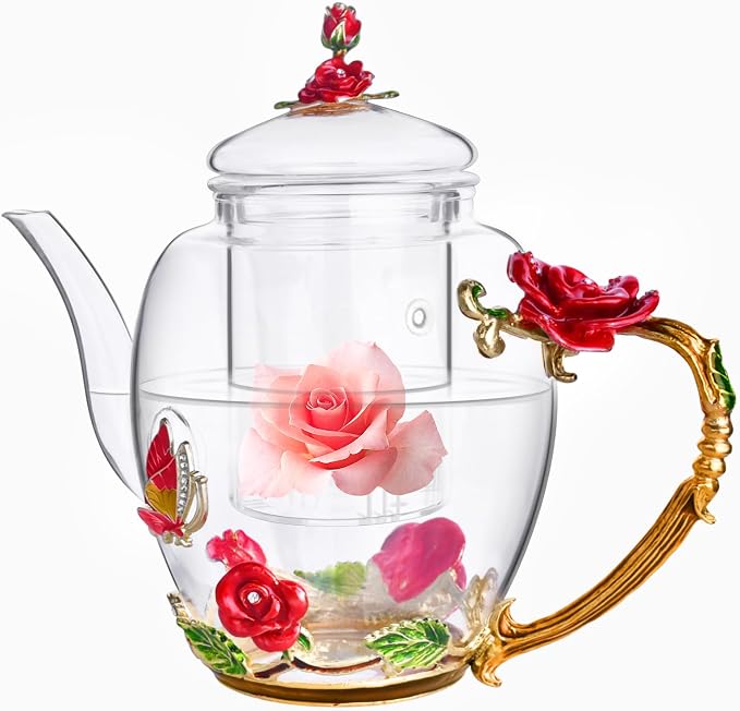 Enamel Glass Flower Tea Pot by OEAGO