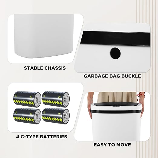 PayLessHere | 13 Gallon Plastic Trash Can | White | Automatic Touchless Lid - Image 6
