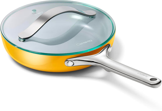 Caraway Nonstick Ceramic Mini Fry Pan With Glass Lid (1.05 qt, 8") - Non Toxic, PTFE & PFOA Free - Oven Safe & Compatible with All Stovetops (Gas, Electric & Induction) - Marigold
