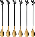 AnSaw 6-Piece Elegant Black & Gold Leaf Long Handle Teaspoons by AnSaw