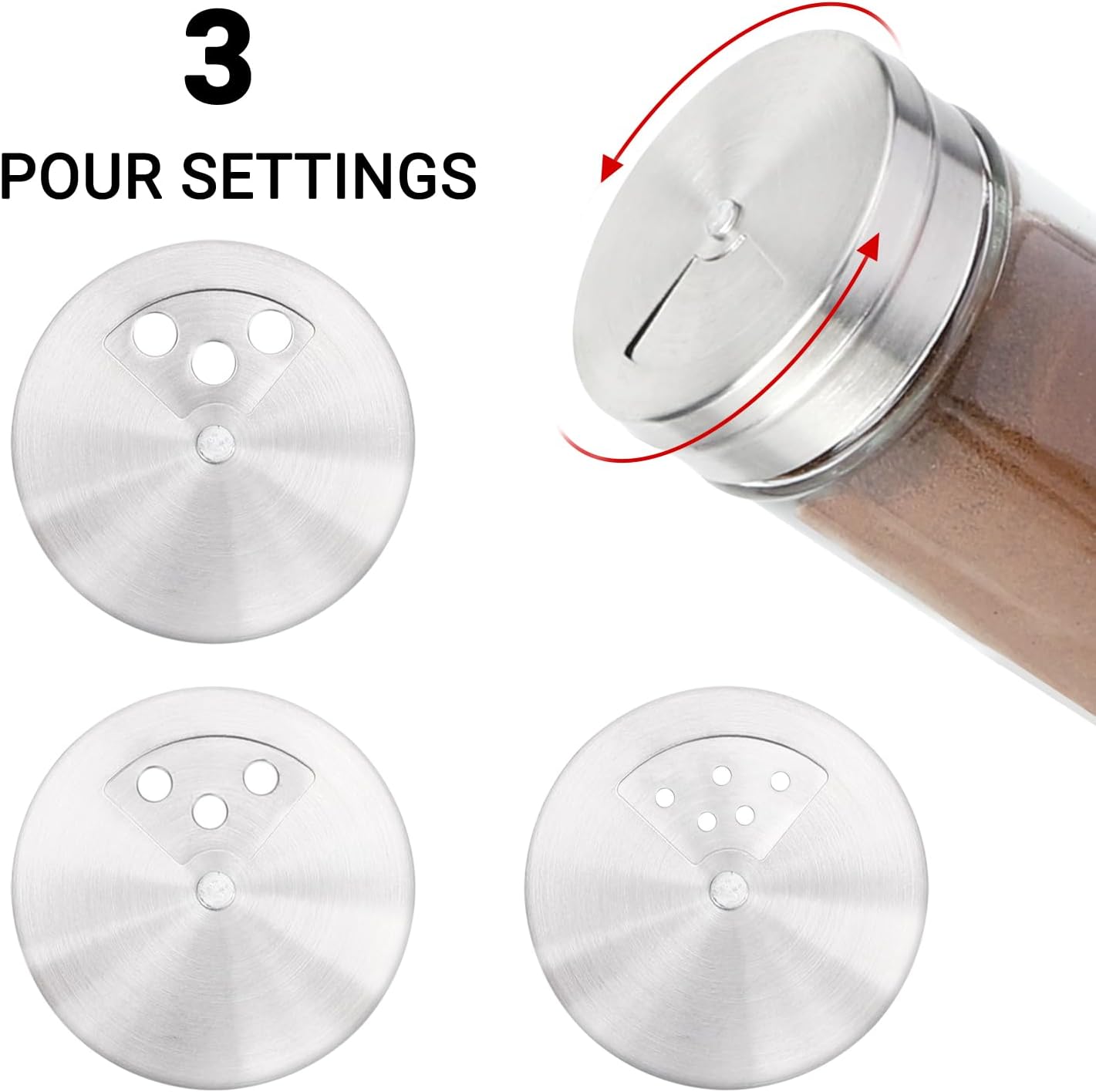 Segarty Spice Jars with Shaker Lids, 6 Pack 4 oz Glass Spice Bottles with Stainless Steel Lid, Glass Empty Seasoning Containers with Adjustable Pour Holes Spice Powder Storage Bottle Pepper Shakers