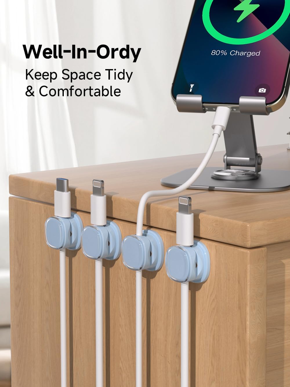 Magnetic Cable Clips, Adjustable Cord Holder Management, Adhesive Wire Keeper Organizer for Home Office Desk Phone PC Car Wall Desktop Nightstand Appliance (9-PCS Blue)