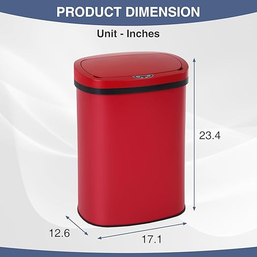 PayLessHere | 13 Gallon Stainless Steel Trash Can | Red | Automatic Touchless - Image 7