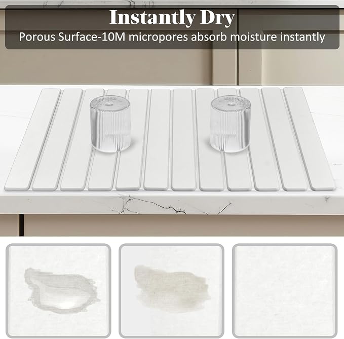 Large Stone Dish Drying Mats for Kitchen Counter, Quick Drying Collapsible Dish - Image 2