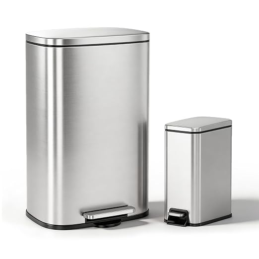13 Gallon Trash Can and 1.6 Gallon Kitchen Trash Can Combo Set, Stainless Steel by Unknown