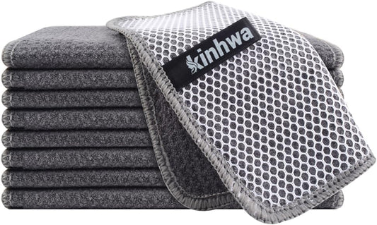 KinHwa Kitchen Washcloths for Dishes Absorbent Microfiber Dish Cloths Quick Dry Dish Rags with Poly Scour Scrub Side Ideal for Kitchen Cleaning(9, Grey, 7in)
