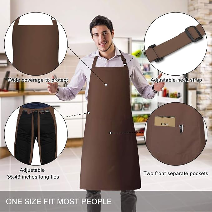 Jubatus 2 Pack Bib Aprons with 2 Pockets Cooking Chef Kitchen Apron - Image 2