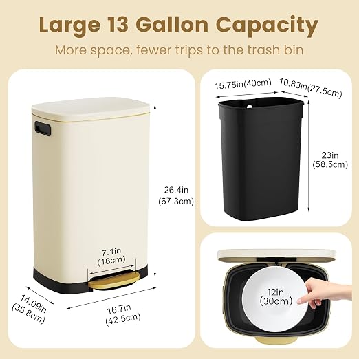 ELPHECO Kitchen Trash Can with Lid Soft Close, 13 Gallon / 50L Stainless Steel - Image 3
