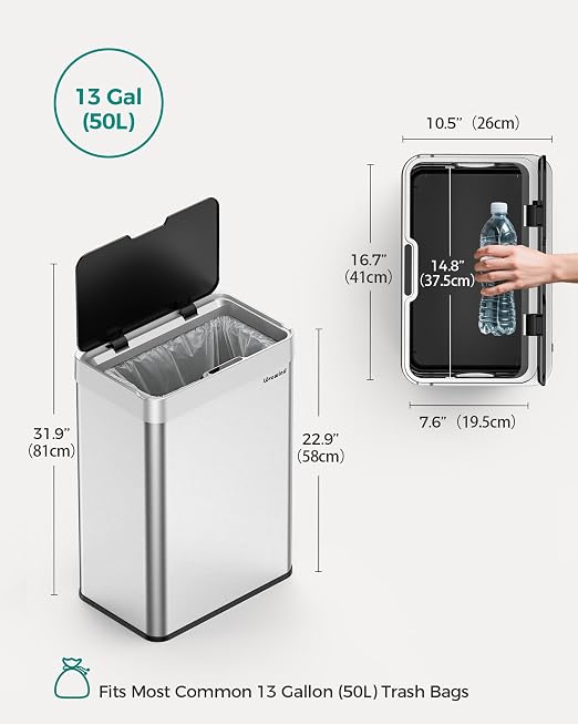 Kitchen Trash Can Touchless, 13 Gallon/50 L Stainless Steel Automatic Motion - Image 8