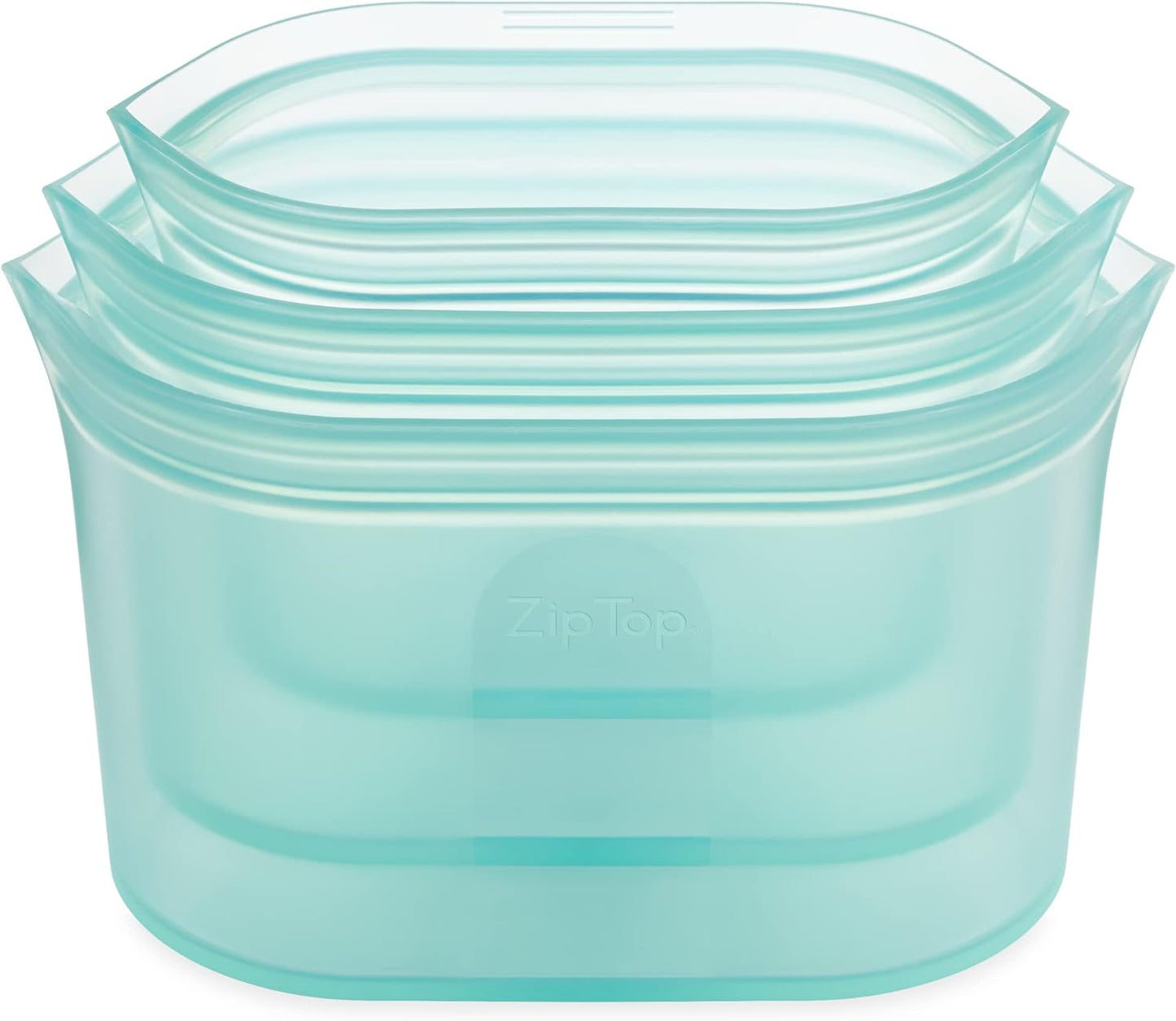 Zip Top Reusable Food Storage Bags | 3 Dish Set [Teal] | Silicone Meal Prep Container | Microwave, Dishwasher and Freezer Safe | Made in the USA