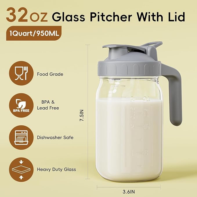 Breast Milk Pitcher - 32 oz Glass Mason Jar - Image 2
