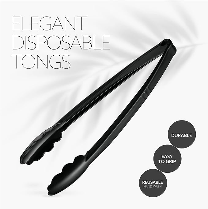 Plasticpro 12'' Serving Tongs Heavy Duty Reusable Kitchen and BBQ Black Serving - Image 4