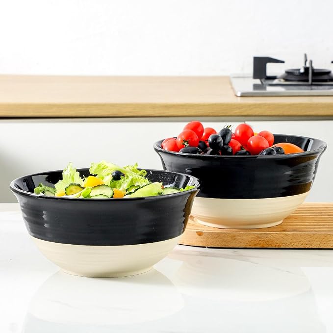 HASENSE Large Ceramic Serving Bowls Set of 2, 84 Oz 9 Inch Black & Beige - Image 7
