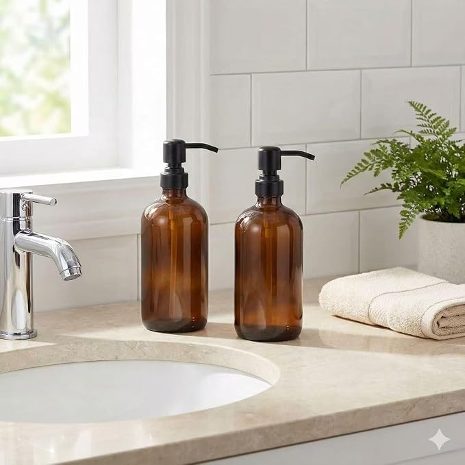 2 Pack Thick Amber Glass Pint Jar Soap Dispenser - Image 7