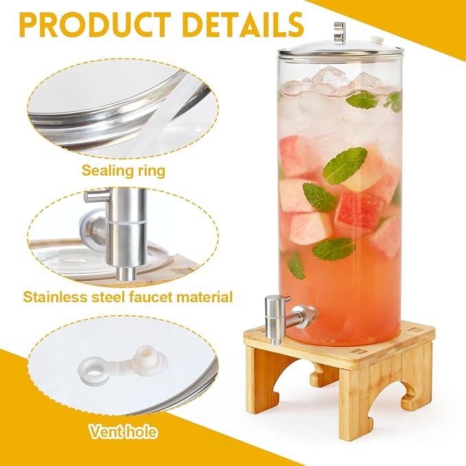 2 Gallon Drink Dispenser, Glass Beverage Dispenser - Image 3