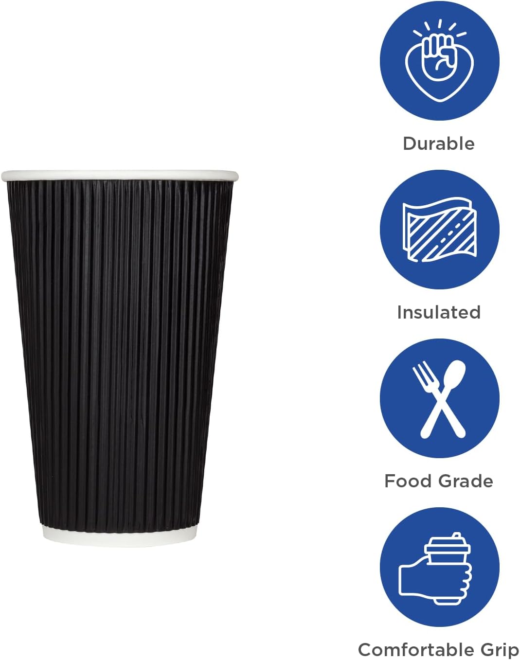 Karat 12 oz Ripple Insulated Coffee Cup [500 Count] Black Disposable Paper Hot Cup, Sturdy & Leak Proof, 90mm, No Lids