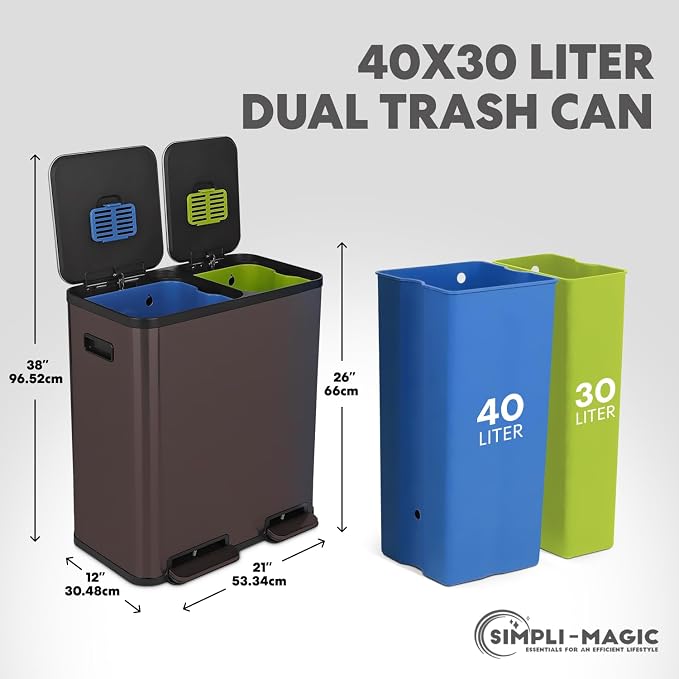 SIMPLI-Magic 18.5 Gallon Dual Compartment Kitchen Trash Can - Image 3