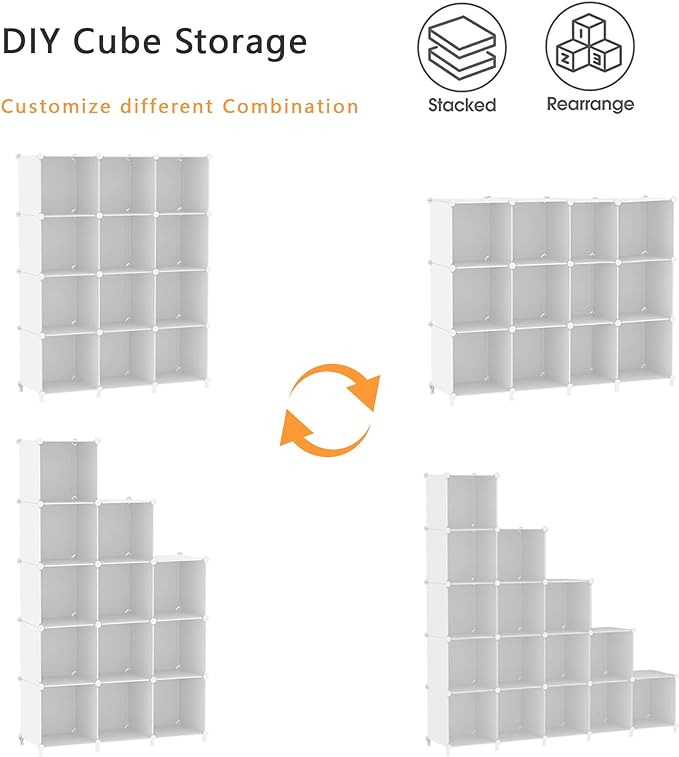 AWTATOS Cube Storage Organizer Storage 12 Cube Bookshelf DIY Plastic Closet - Image 5