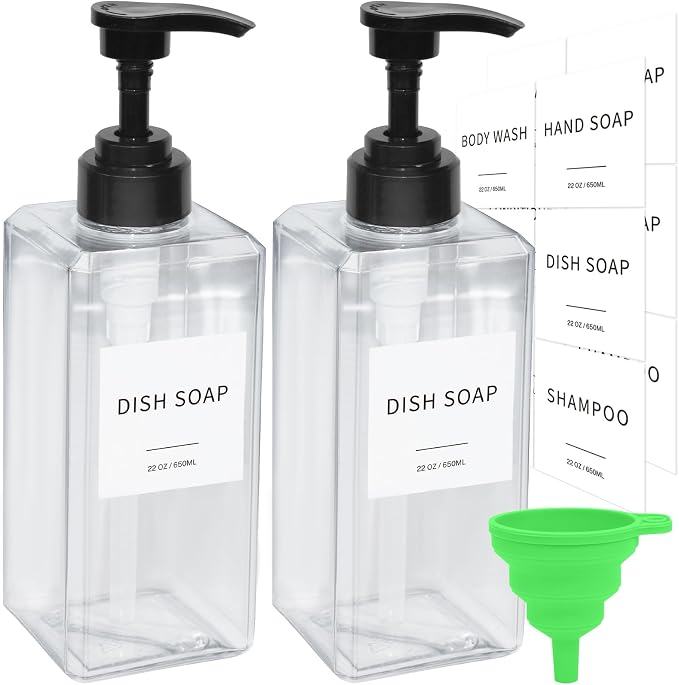 Clear Soap Dispenser with Waterproof Labels, Thickened Plastic Hand Soap by Lewistin