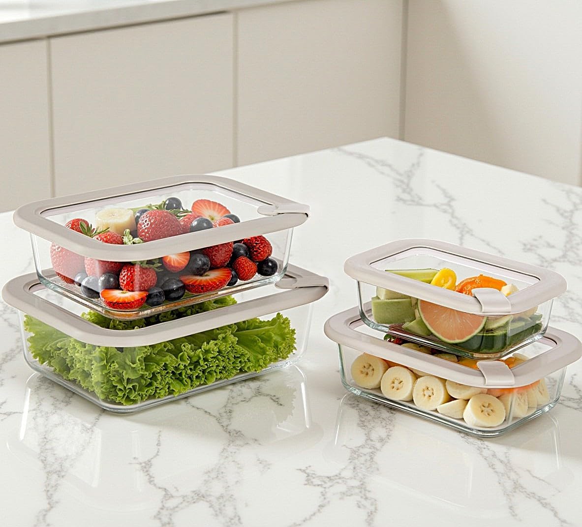 Glass Food Containers with Glass Lid, Microwave Safe Food Storage Container Set, 4 Pack, Airtight Storage Set with Leak Proof Lids, Meal Prep Containers