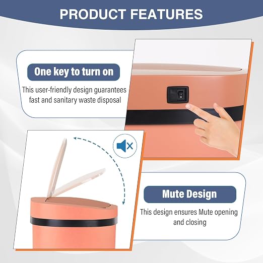 PayLessHere | 13 Gallon Stainless Steel Trash Can | Pink | Automatic Touchless - Image 5