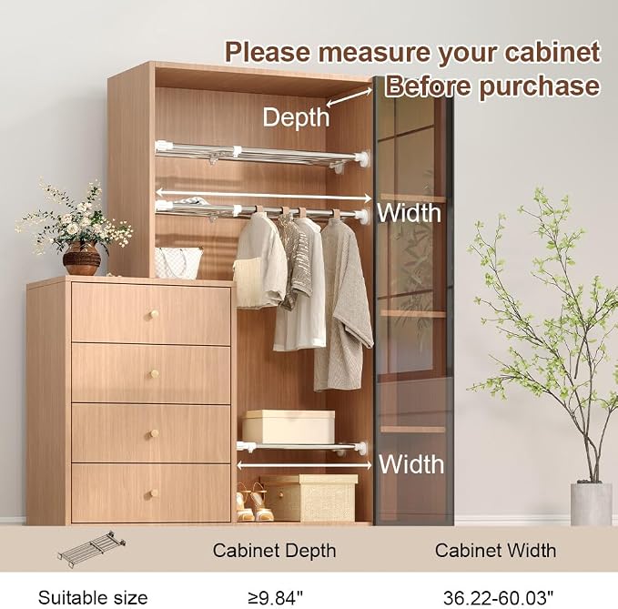 Hershii Tension Shelf Expandable Rod Closet System Heavy Duty Clothes Hanger - Image 5