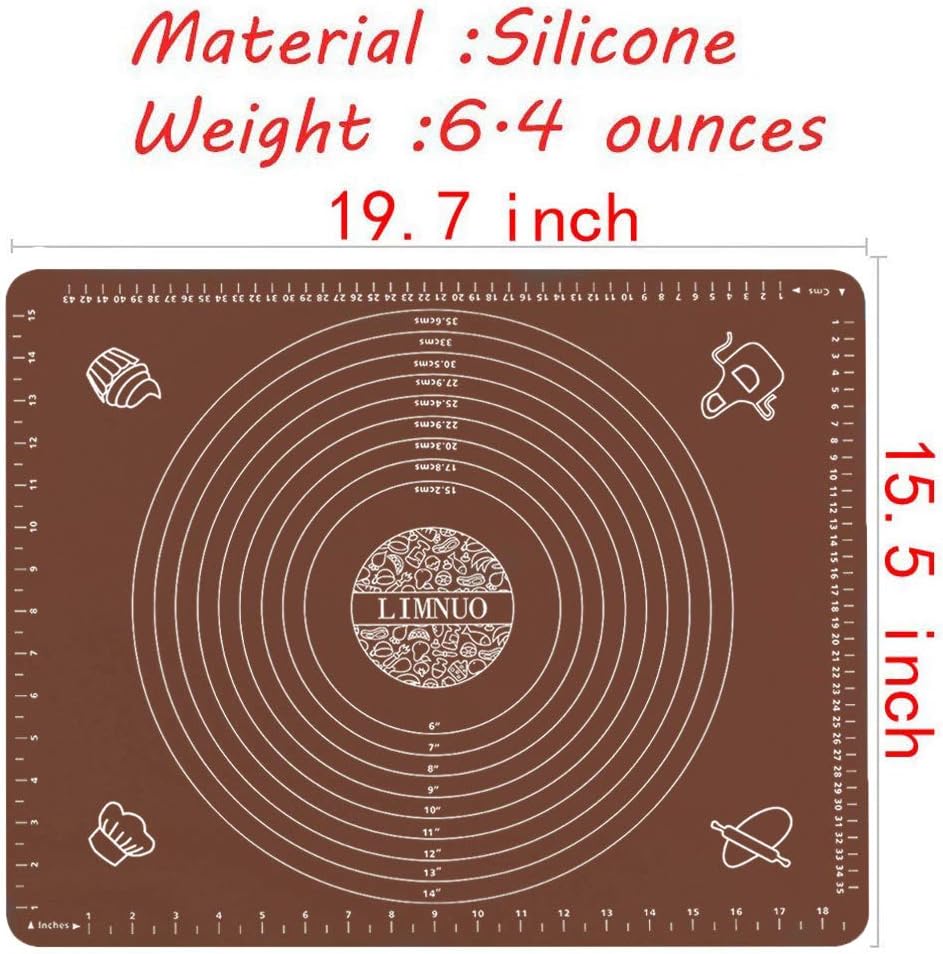 LIMNUO Silicone Baking Mat, Extra Thick Large Non Stick Pastry Mat Sheet for Dough Pie Crust Rolling Mats (Brown, M-16''(W)*20''(L))