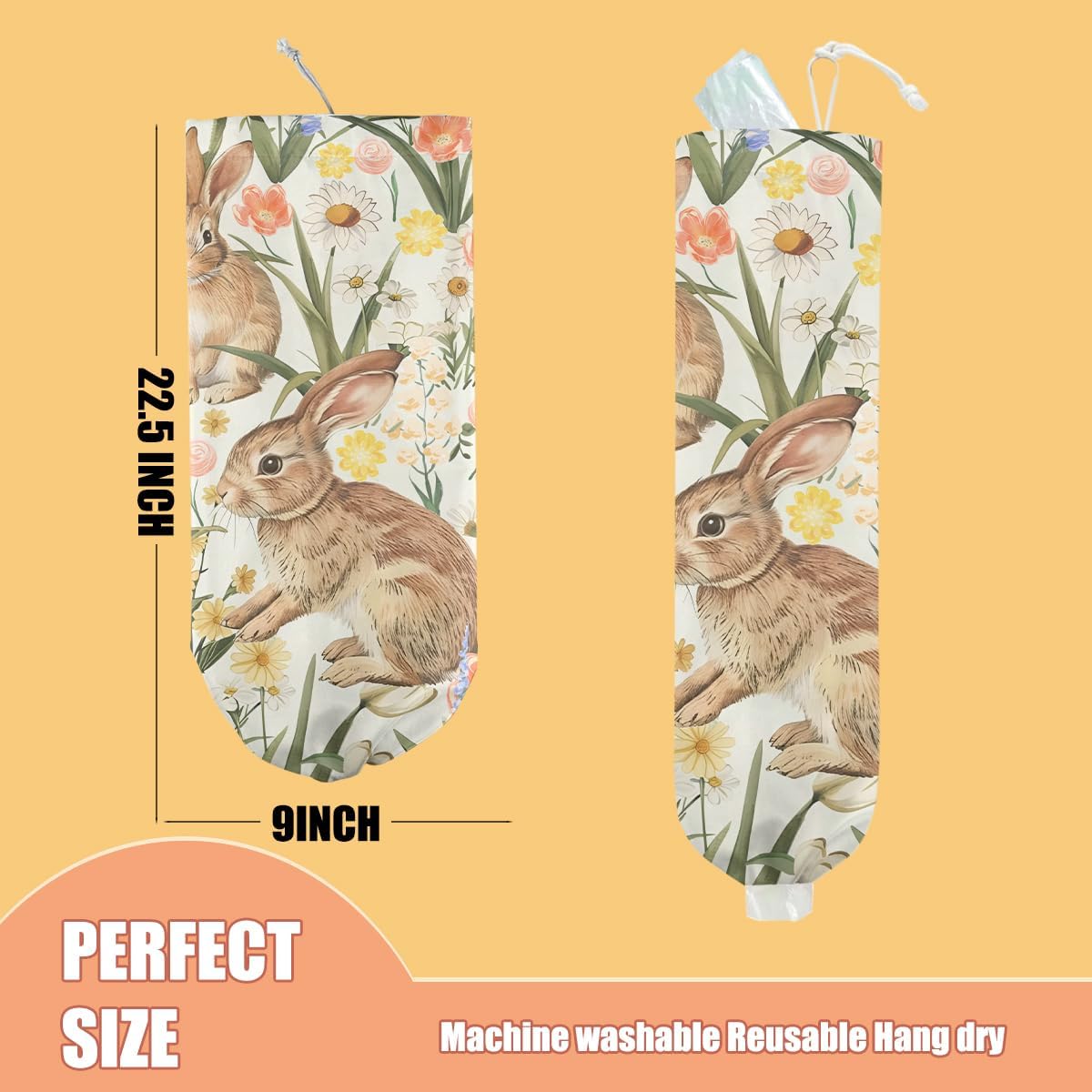 Rabbit Bunny Plastic Bag Holder, Wall Mount Grocery Bag Holder, Plastic Storage bag, Pull Rope Free Adjustment, Plastic Bag Holders for Grocery Bags, Plastic Bag Dispenser for Home Kitchen Pantry