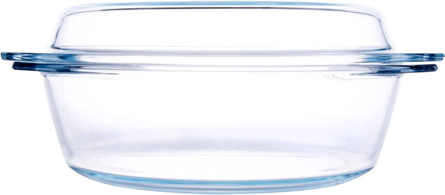 Round Tempered Glass Casserole Dish with Lid, Glass Casserole Baking Dish for Oven, Freezer and Dishwasher Safe - 2.5QT