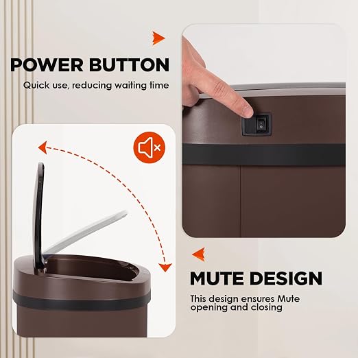 PayLessHere | 13 Gallon Stainless Steel Trash Can | Brown | Automatic Touchless - Image 5