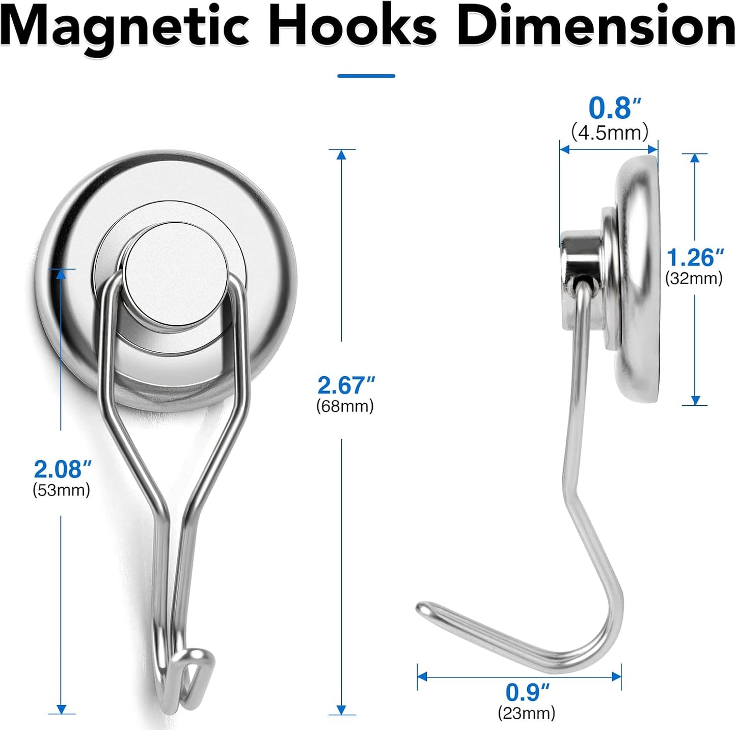 LOVIMAG Hooks, 110lbs+ Magnetic Magnet Hook 2025 Cruise Cabin Ship Essentials Heavy Duty Strong Refrigerator Fridge Hanging for Classroom Beach Vacation Kitchen Grills Home Mug Hanger (8 Pack), Silver