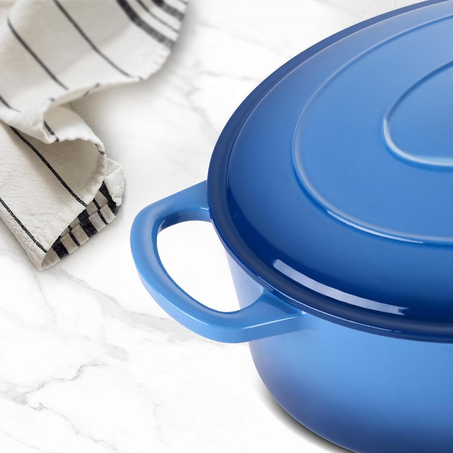 7 Quart Oval Dutch Oven with Lid, Leonyo 7QT Enameled Oval Cast Iron Dutch Oven for Sourdough Bread Breaking, Heavy Duty Cookware for Braising, Stews, Roasting, Blue