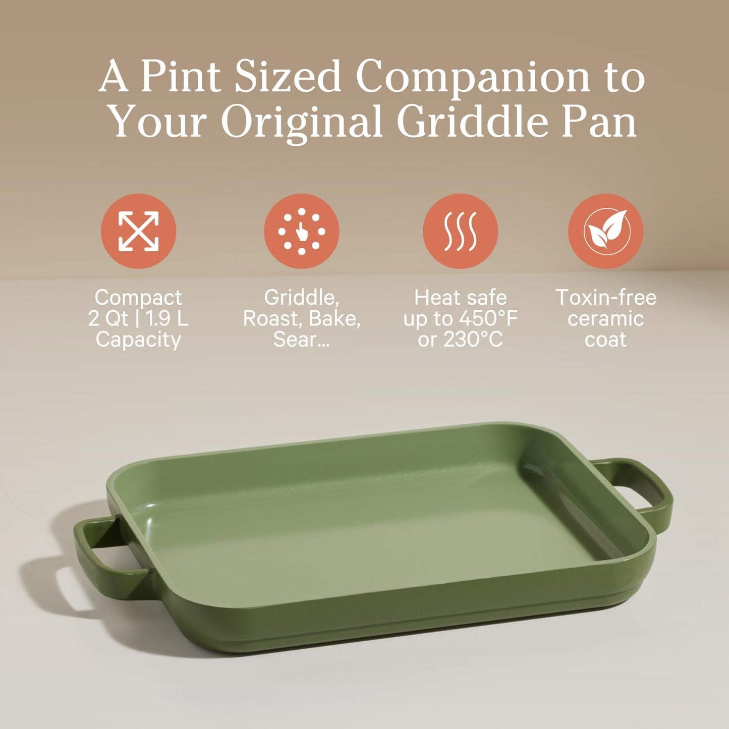 Our Place Mini Griddle Pan - 2 Quart Nonstick Ceramic Sheet Pan & Stovetop Griddle with Handles | Toxin-Free Cast Aluminum | Oven Safe up to 450°F | Sage