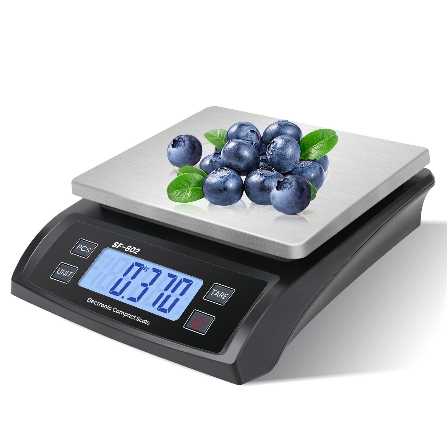 Large Digital Kitchen Scale 30kg/66lb Food Scale for Baking Cooking Stainless Bread Scale with LCD Display Counting Scales for Coins Adapter Included(Stainless Black)