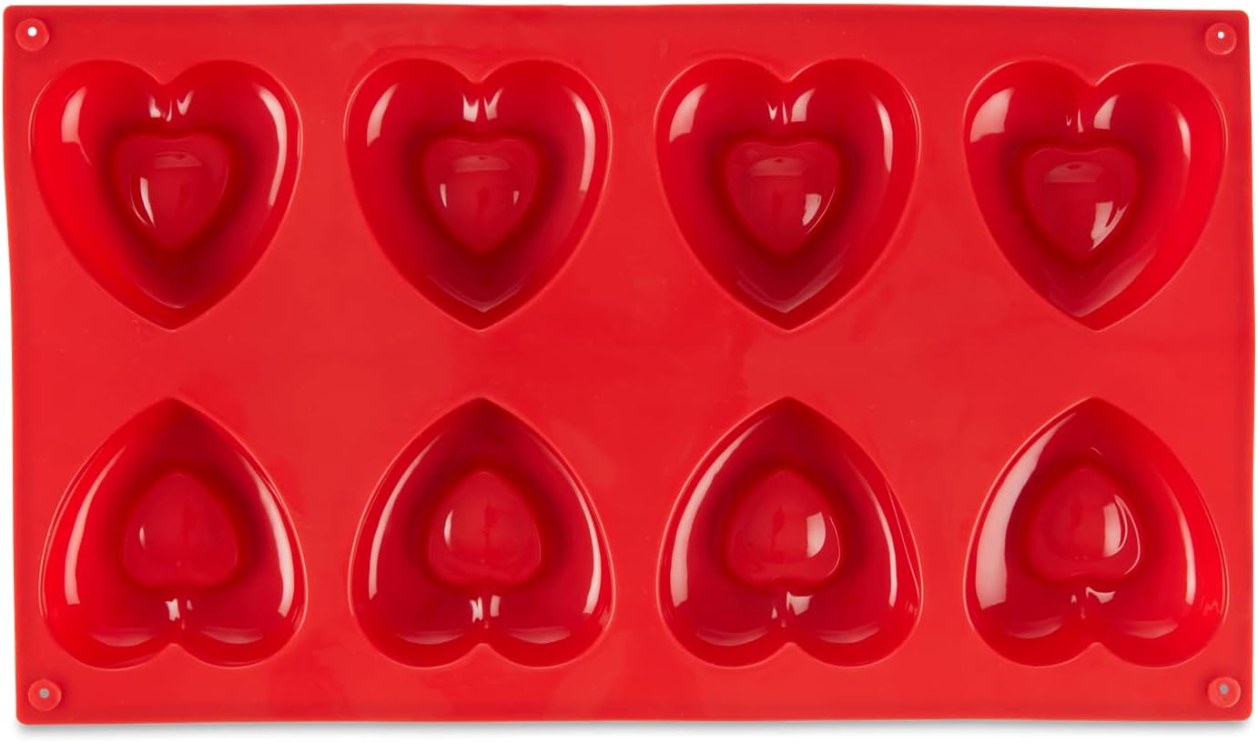 AME D'ESSENCE Rounded Heart Shaped Silicone Baking Mold - Non-Stick, Flexible, 8-Cup Capacity (2.4 oz), Reusable and Food-Grade - Perfect for Heart-Shaped Cakes, Brownies, and More!