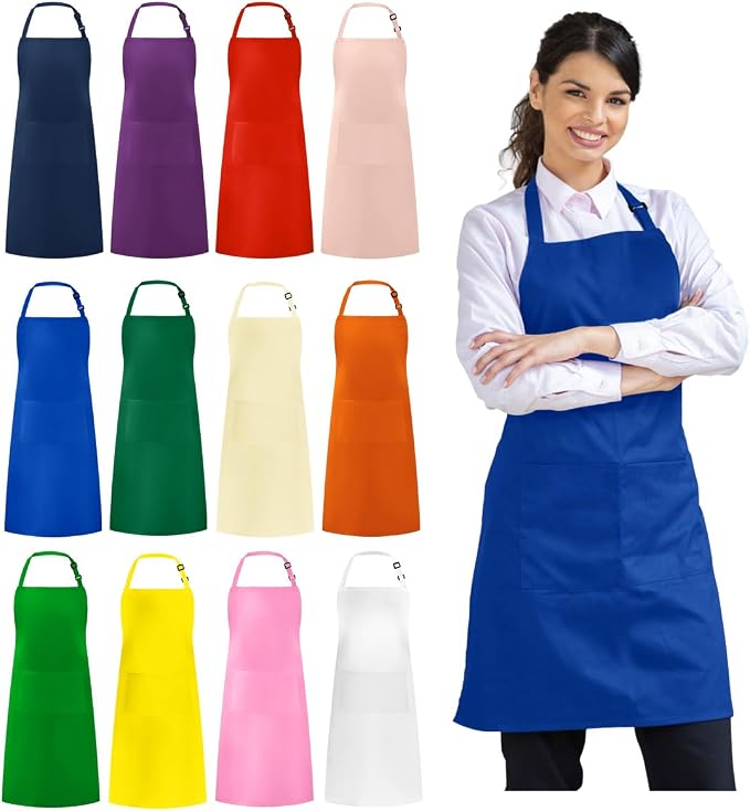 Syntus 12 Pack Bib Apron, Unisex Aprons Adjustable Waterdrop Resistant by Syntus