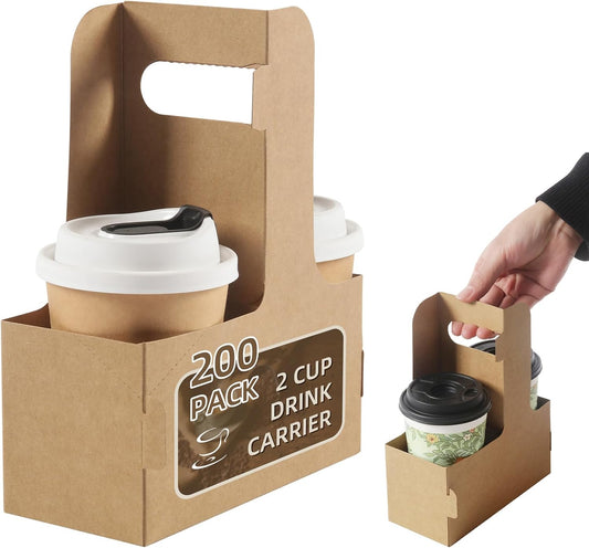 LITLANDSTAR Disposable Coffee Cup Carrier for Delivery, 2 Cup Paperboard Cup Holder Portable Drink Holder Take Out Drink Carrier with Handle for Hot & Cold Drinks, 100 Pack