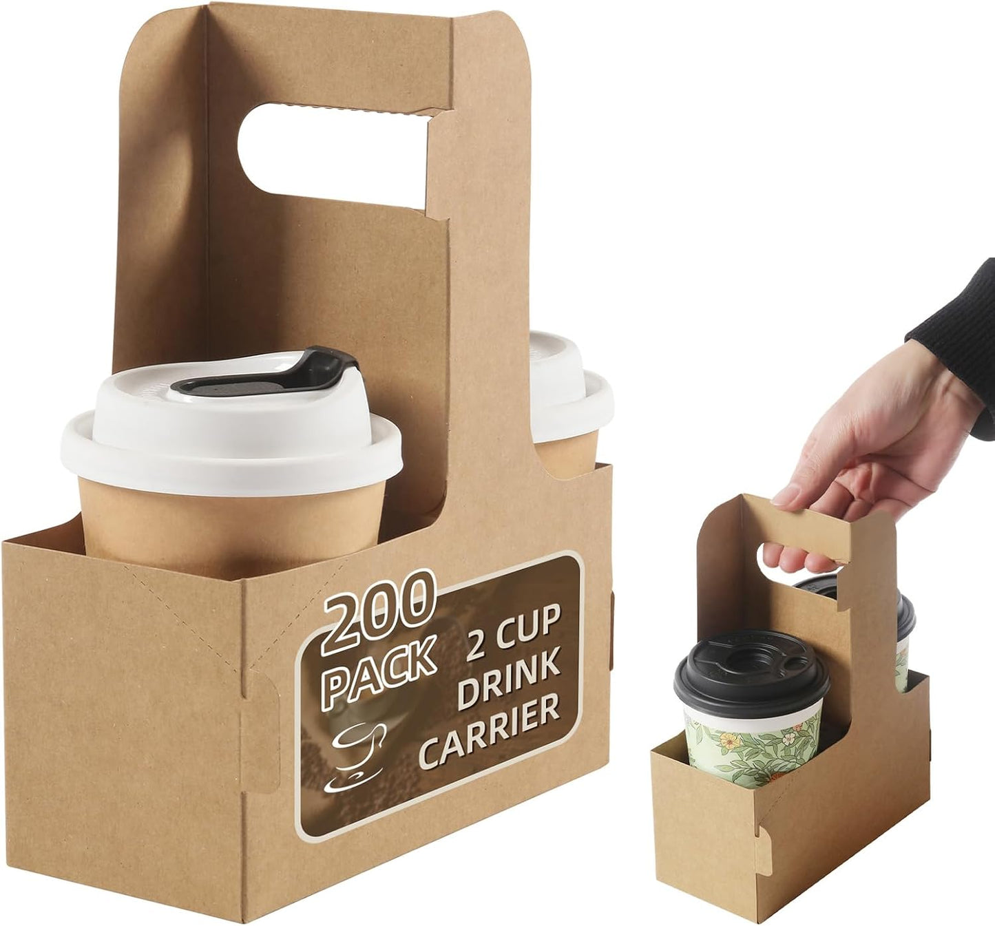 LITLANDSTAR Disposable Coffee Cup Carrier for Delivery, 2 Cup Paperboard Cup Holder Portable Drink Holder Take Out Drink Carrier with Handle for Hot & Cold Drinks, 50 Pack