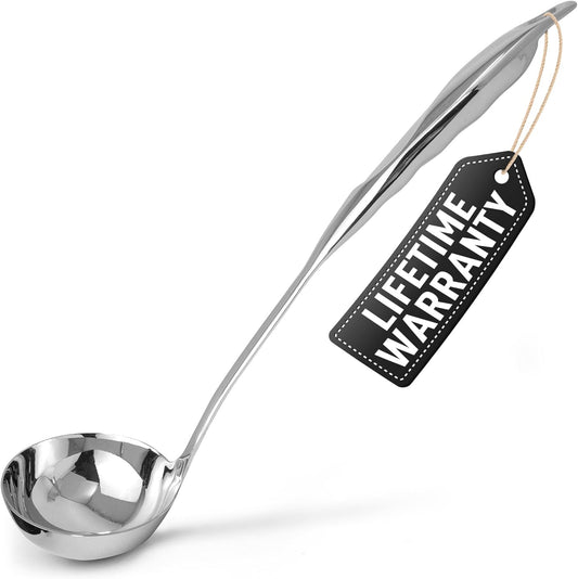 Zulay Kitchen Stainless Steel Cooking Utensil - Stainless Steel Kitchen Utensil, Durable Kitchen Gadgets, Metal Kitchen Accessories, Easy to Clean Kitchen Tools - 13 inch Soup Ladle