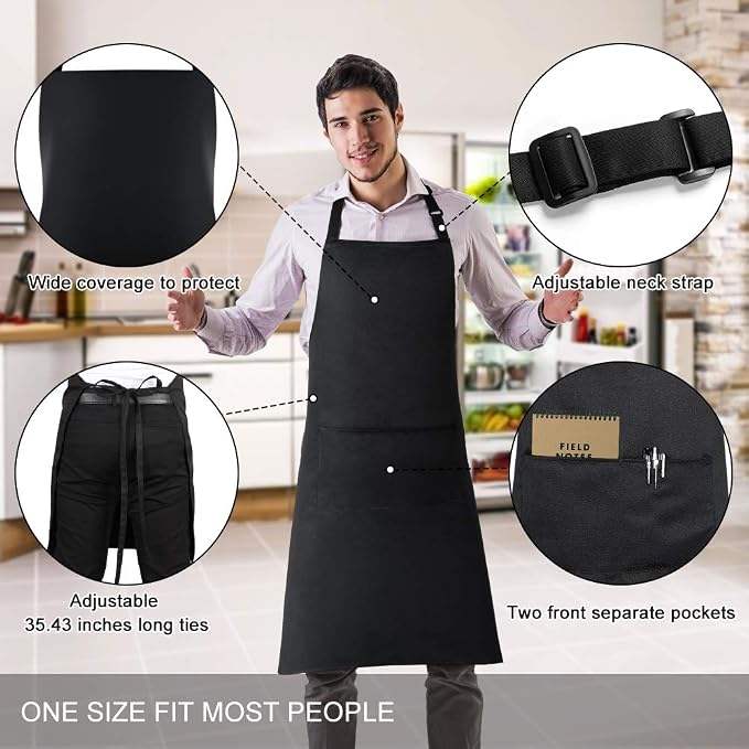 Jubatus 4 Pack Bib Aprons with 2 Pockets Cooking Chef Kitchen Apron - Image 2