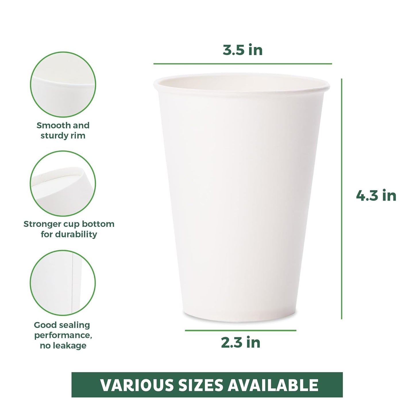 Freshware Coffee Cups 12 oz [100 Pack] Disposable Paper Cups for Hot or Iced Coffee Cup, Slushie Cup, Milkshakes, Smoothies, and Tea