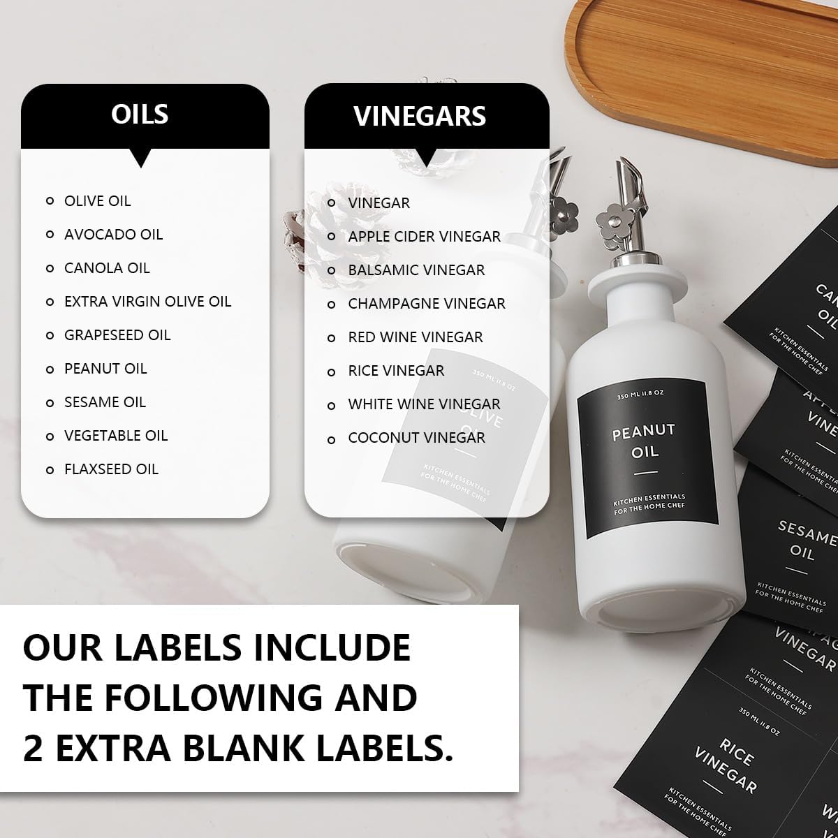 HOMCDALY Olive Oil Dispenser for Kitchen, 11.8oz Glass kitchen Dispenser Bottle, White Oil&Vinegar Cruet Set, Leakproof Oil Bottle for Cooking| Set of 2 (11.8oz – White)