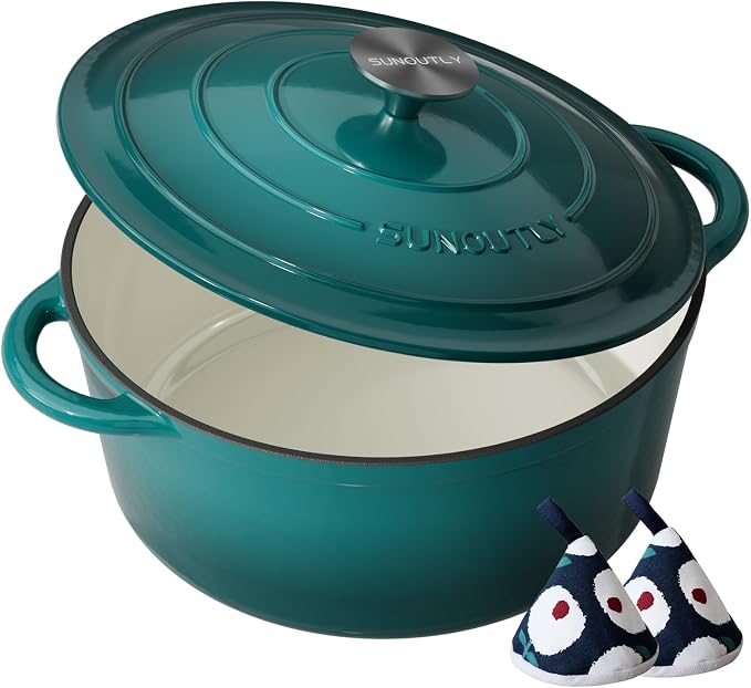 Enameled Cast Iron Dutch Oven - 6QT Pot - Heavy-Duty Cookware by SUNOUTLY
