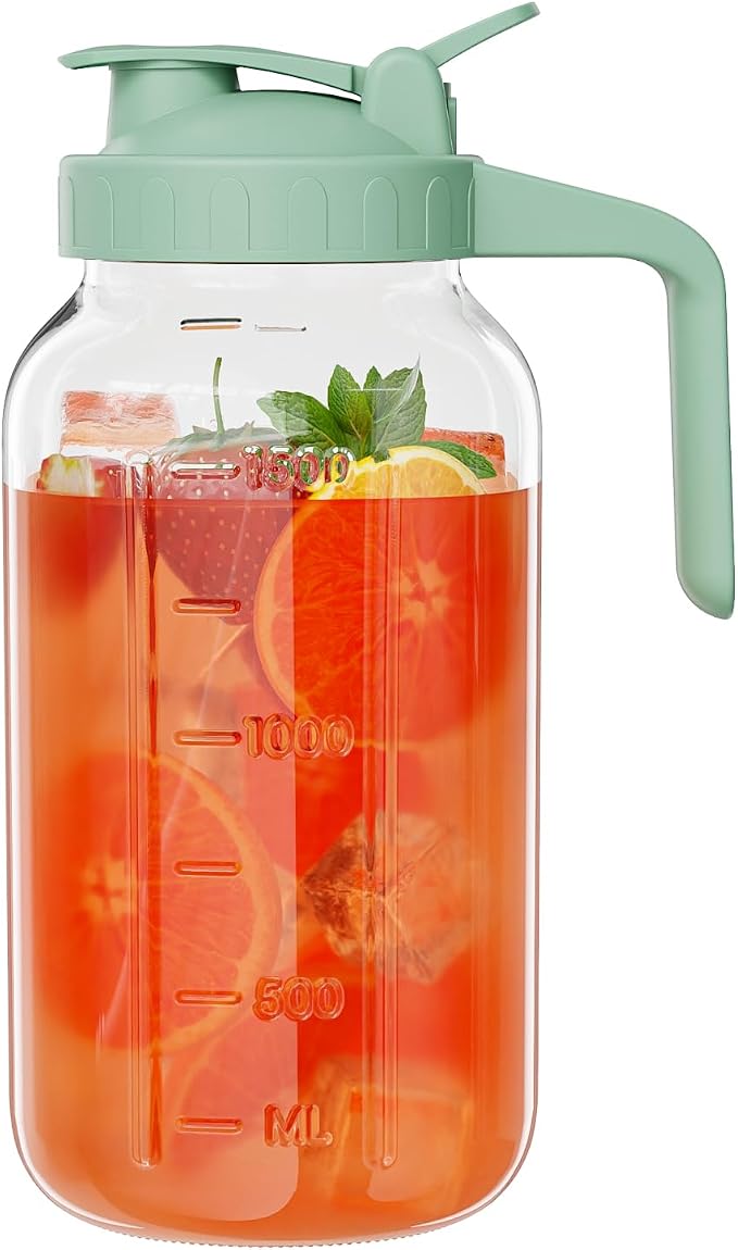Glass Mason Jar Pitcher, 64 oz Wide Mouth Jug by Junvpic